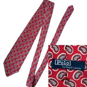 Vtg POLO By Ralph Lauren Red Multicolor Paisley Silk Tie USA
